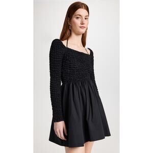 NWT‎ STAUD Cassidy Fit & Flare Black Cotton Poplin Mini Dress Large